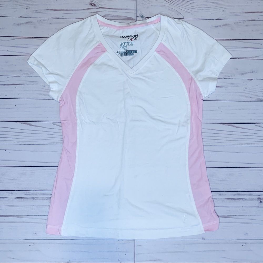 Danskin Now Pink & White Active Tee Size Small